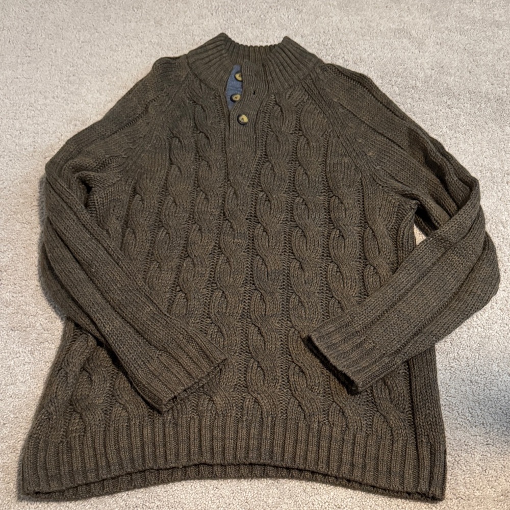RAINFOREST Dark Brown Cable Knit Crewneck Sweater